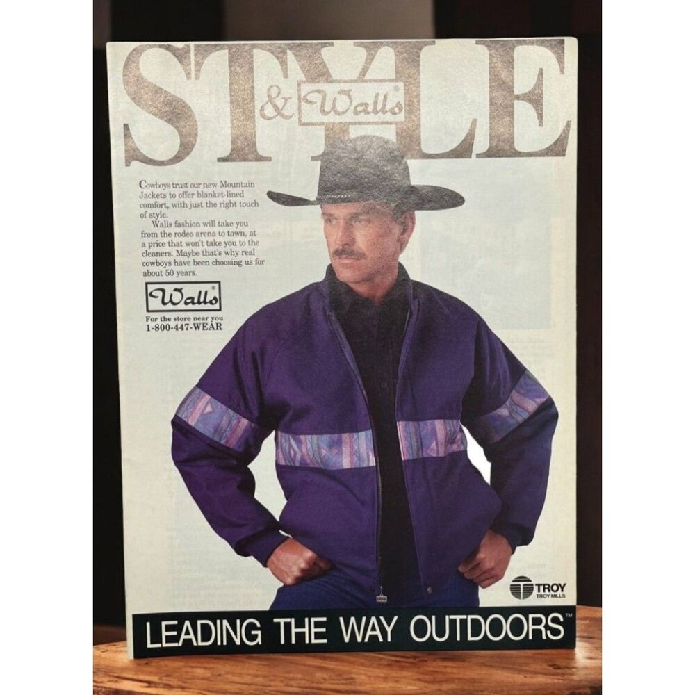 Style & Walls Western Wear Vintage Print Ad 1990s Mountain Jacket Cowboy Fashion